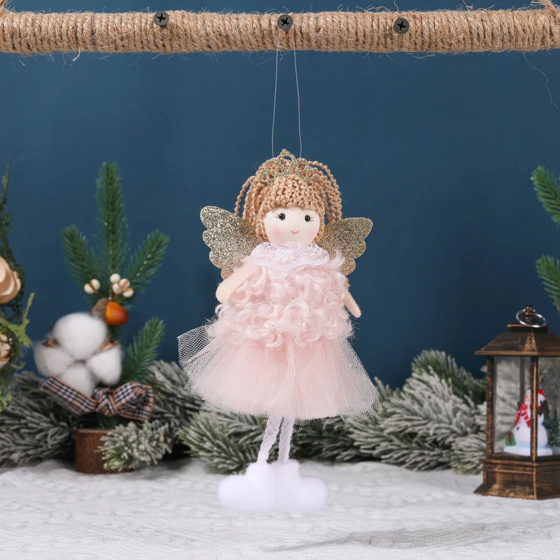 Christmas angel girl fabric pendant for high ponytail hairstyles in white, pink, and khaki colours