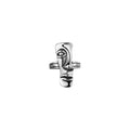 Copper retro half face mask ring with electroplated finish and adjustable opening on a neutral background.