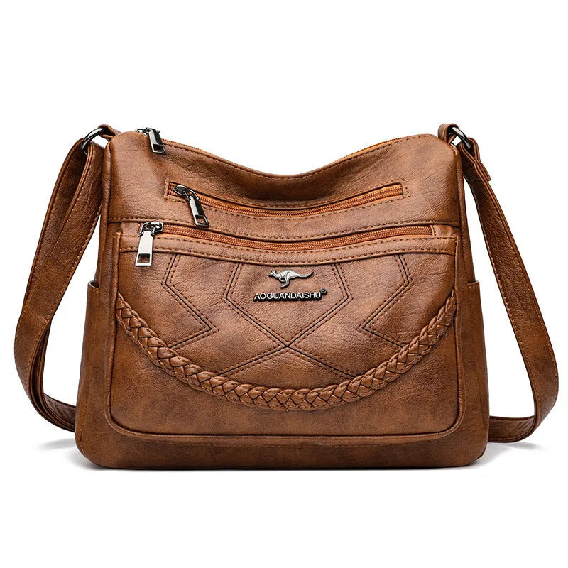 Women's soft PU leather crossbody shoulder bag in horizontal square shape with large capacity