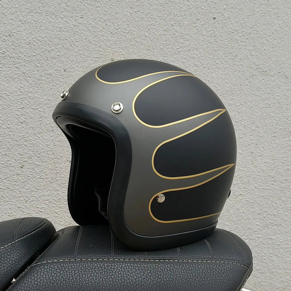 Retro style motorcycle half helmet in FRP construction for adult electric bike commuting