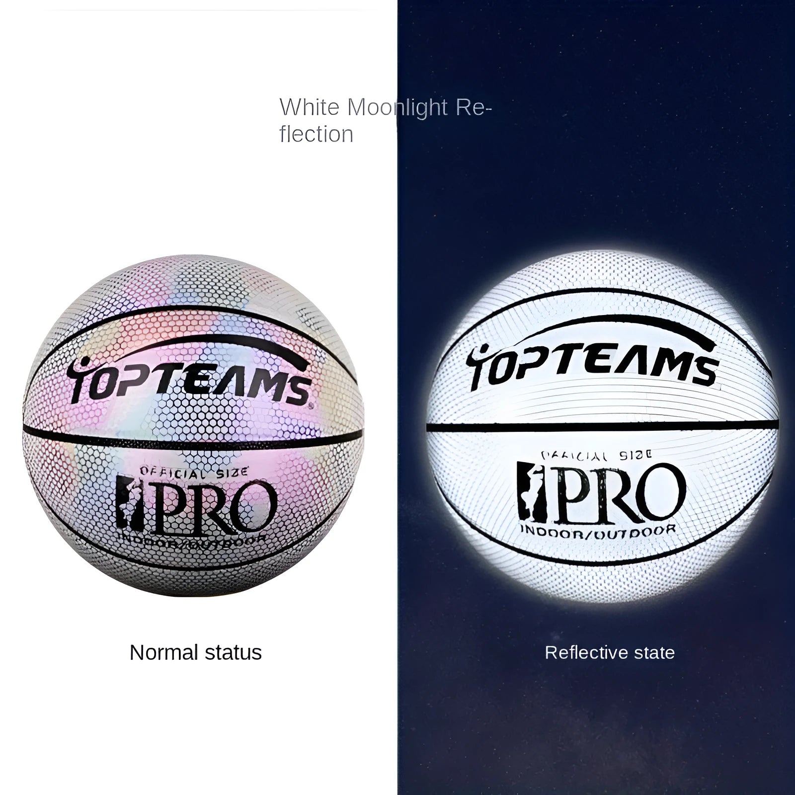 No. 7 size basketball with holographic reflective surface in Chroma and White colour options.