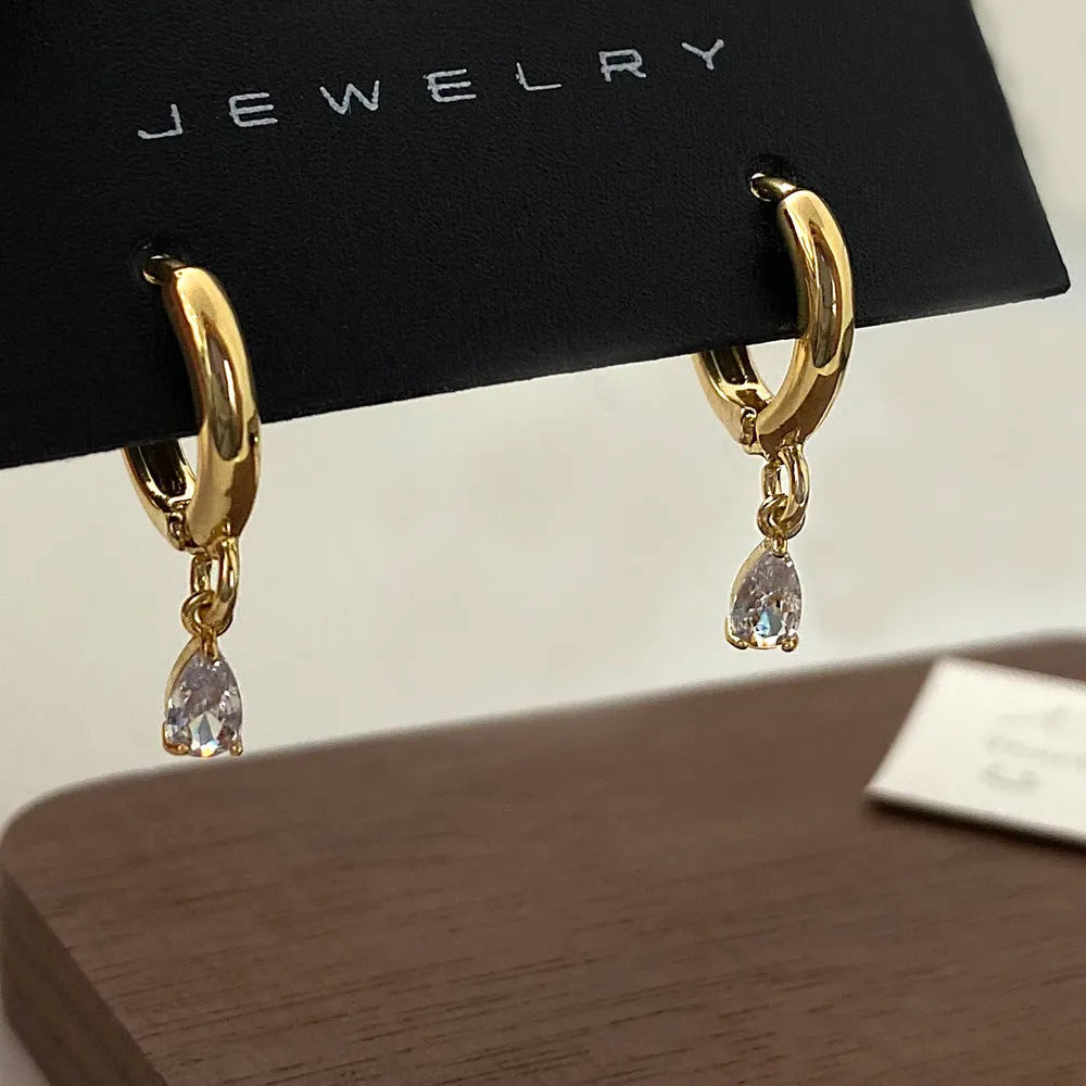 Women's zircon jewellery set with geometric pendant necklace, earrings and anklet