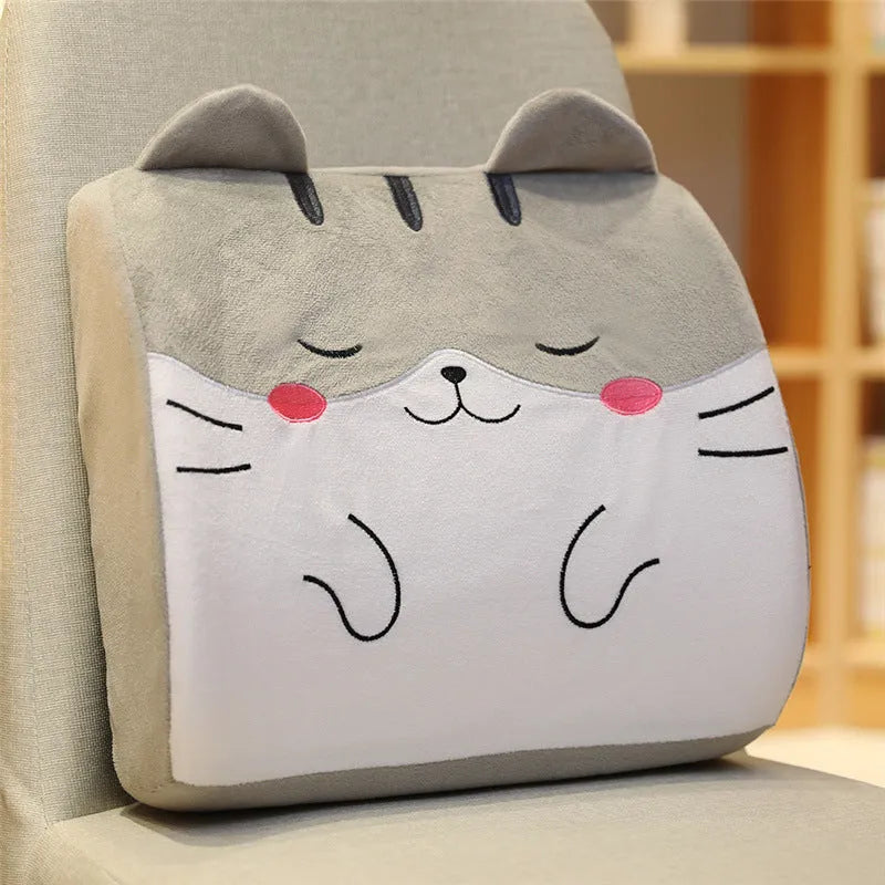 Car seat back cushion with removable memory foam core and cartoon print design options.