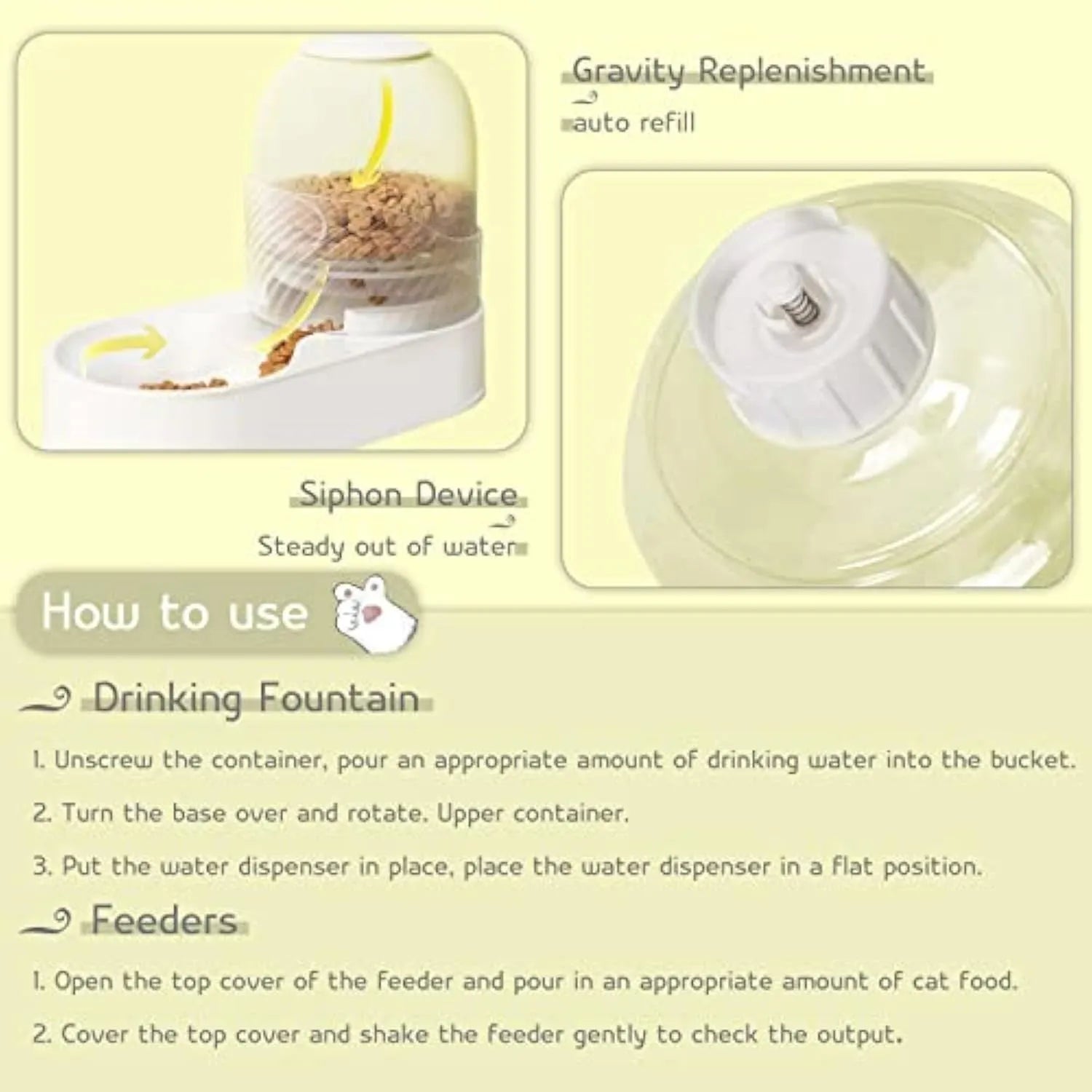 White gravity cat feeder and water dispenser set with wave-shaped design, showing two 2 litre containers