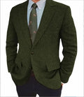 Men's brown herringbone business casual suit jacket with retro styling and long sleeves