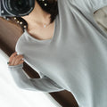 Women's V-neck long sleeve knitwear pullover top in a macaron colour, showcasing non-iron elegant style.
