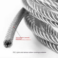 304 stainless steel invisible anti-theft protecting wire rope coil in a grey coated finish.