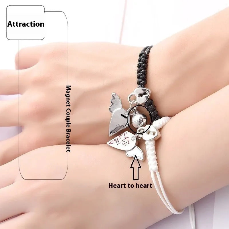 Electroplated alloy suction cup couple bracelets with crown and diamond designs