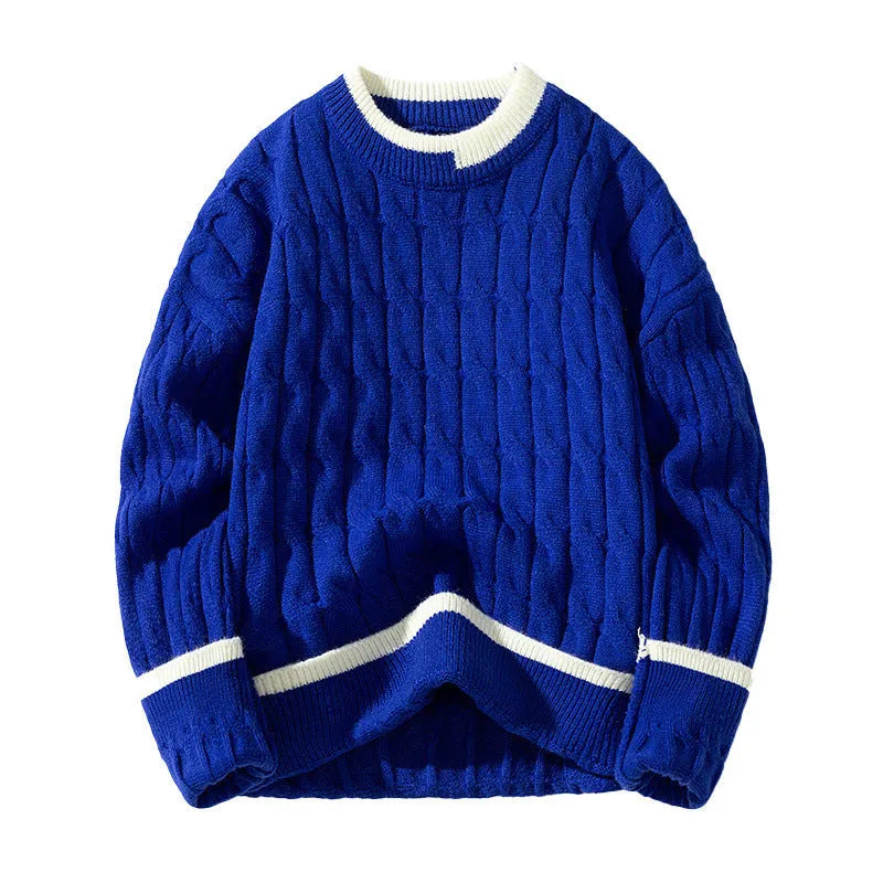 Men's loose fit modal acrylic two-piece jumper set in light blue, showing pullover and trousers.