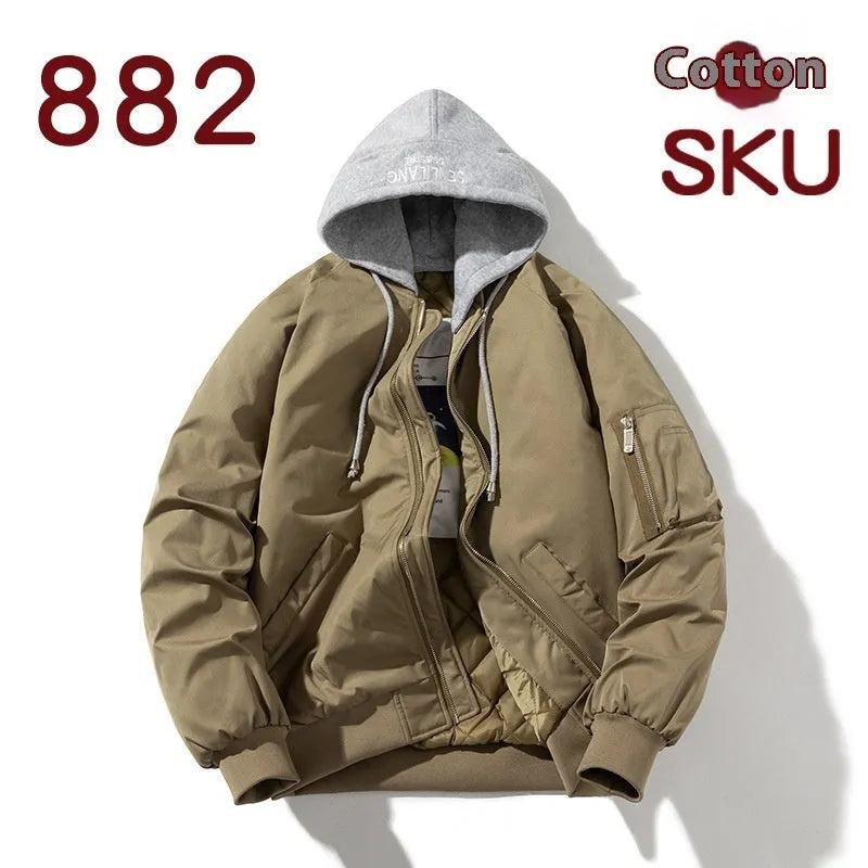 Plus-size loose-fitting pilot jacket in polyester blend fabric available in black, beige, or green colours