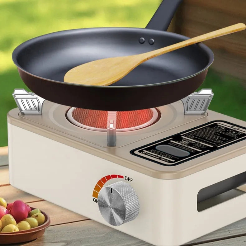 White portable windproof gas stove with infrared burner for outdoor cooking