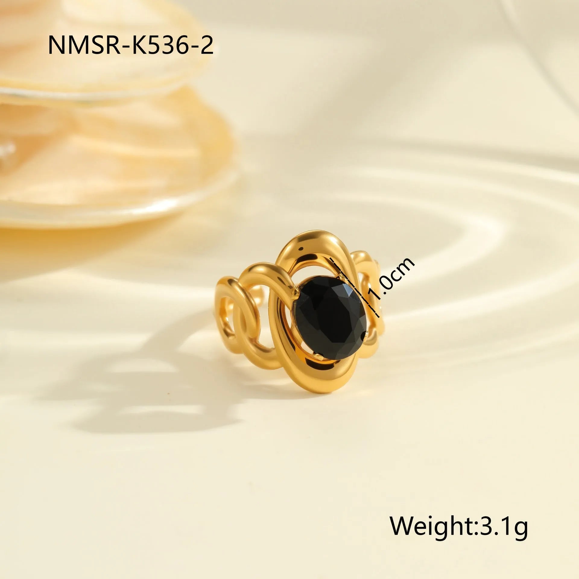 Women's titanium steel ring with geometric open mouth design and inlaid zircon stones