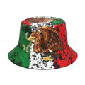 Retro bucket hat with eagle pattern in polyester fabric for sun protection