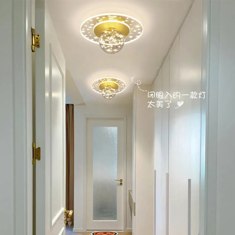Modern simplicity corridor ceiling lamp in gold finish with colour changing LED lighting