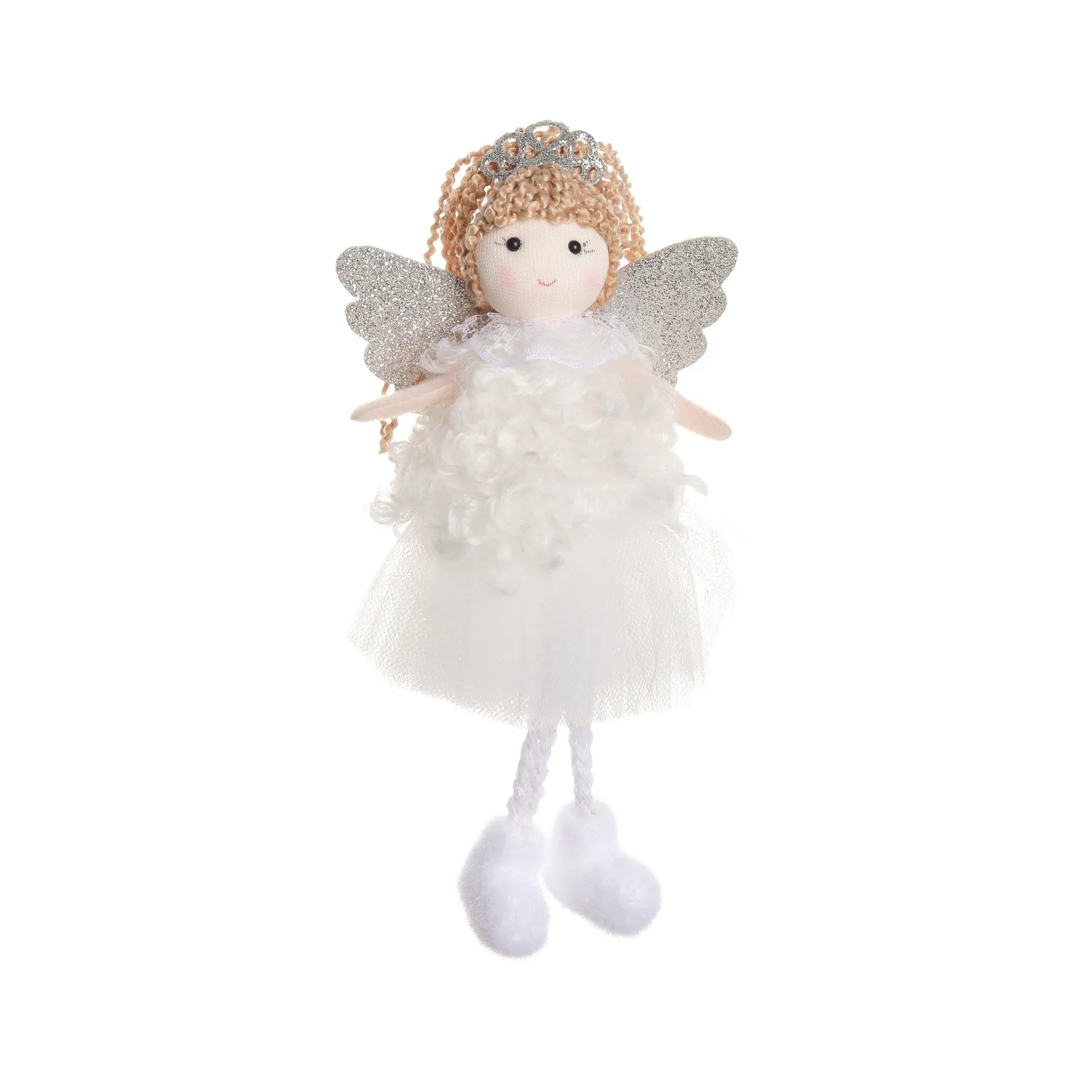 Christmas angel girl fabric pendant for high ponytail hairstyles in white, pink, and khaki colours