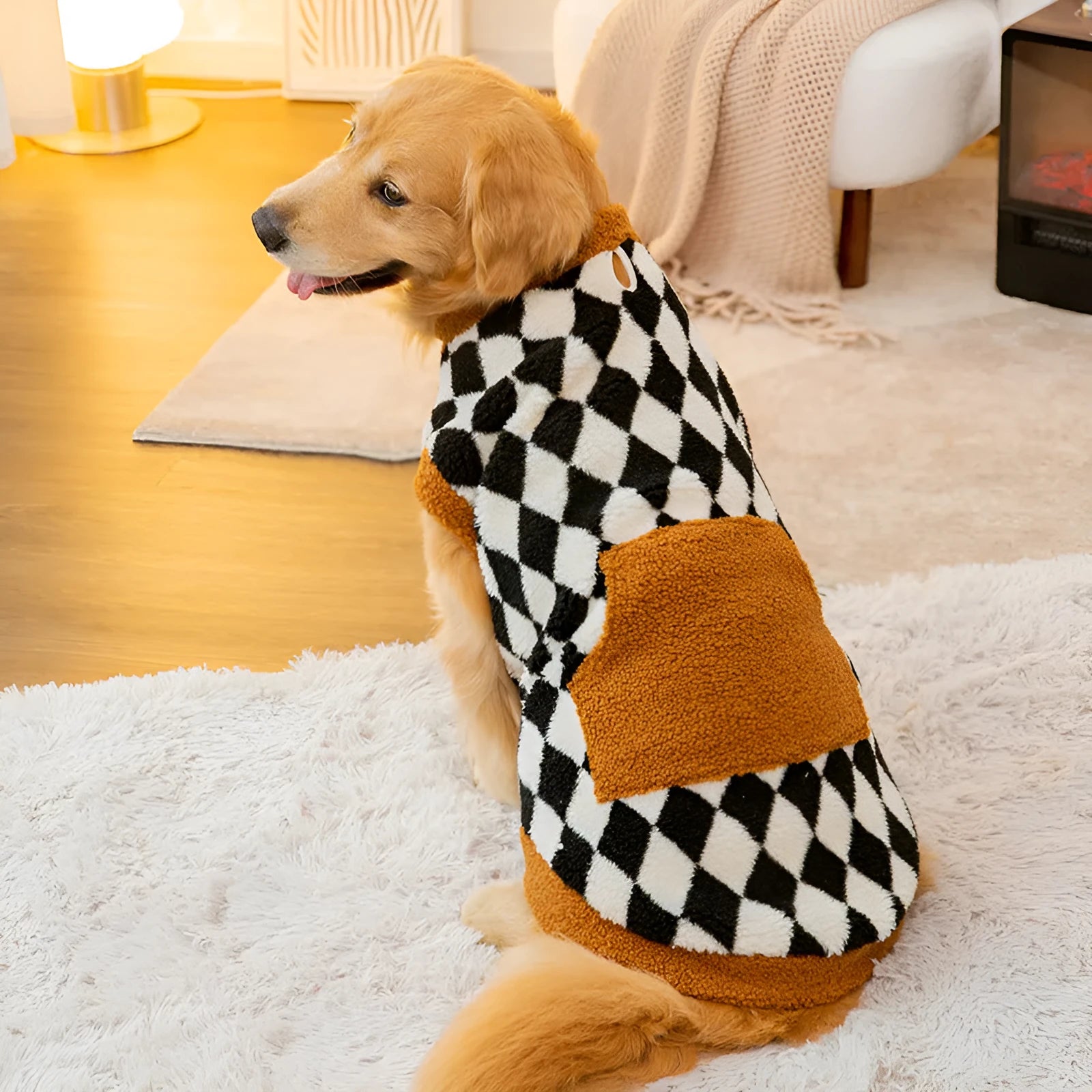 Black lambswool dog fluffy jacket vest cotton-padded with sizes 3XL to 8XL for large breeds