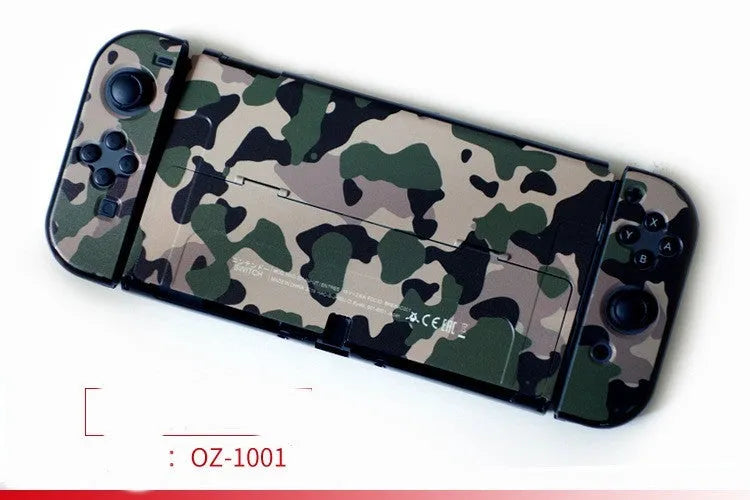Nintendo Switch OLED hard protective case with cartoon pattern design showing front and back views