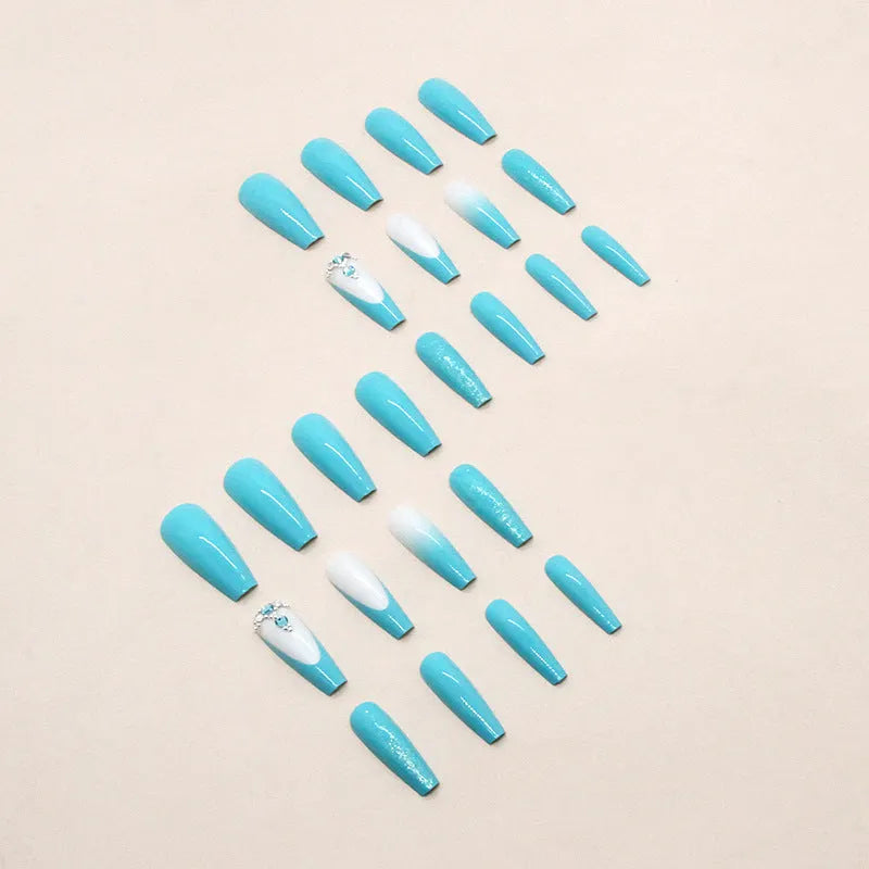Long ballet nail art patches with smart blue diamond colour and adhesive glue
