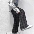 Japanese retro loose plaid trousers in black and green colours with straight-leg design