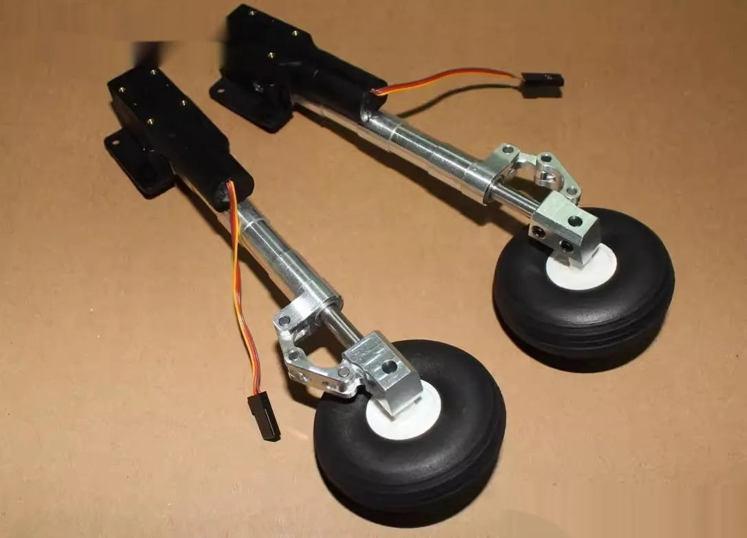 Black alloy retractable landing gear for RC aircraft with shock-absorbing mechanism and adjustable height