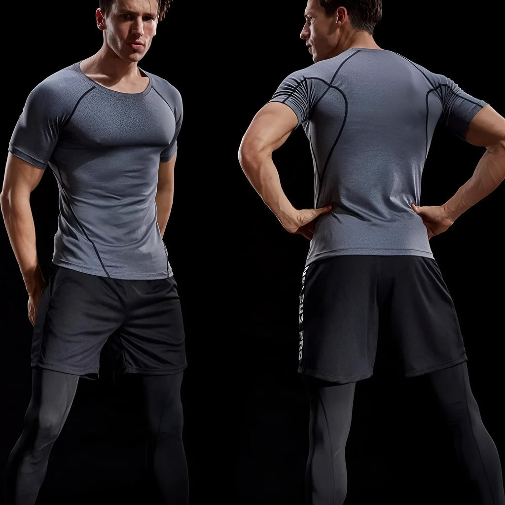 Men's quick-drying short sleeve workout T-shirt in black, chemical fibre blend, sizes M to 4XL
