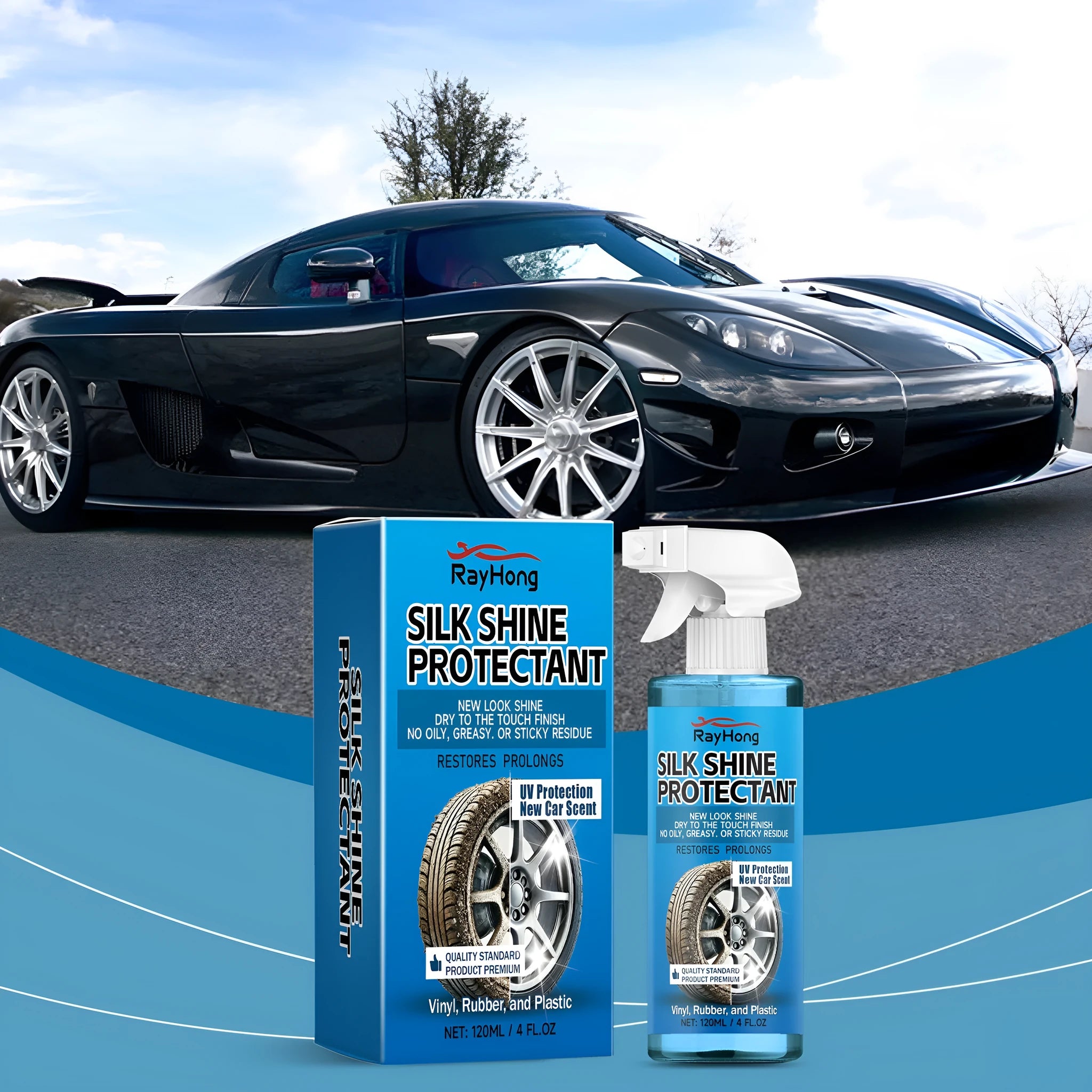 Car wheel protector foam cleaner 120ml bottle measuring 5.5 by 11 cm on a table