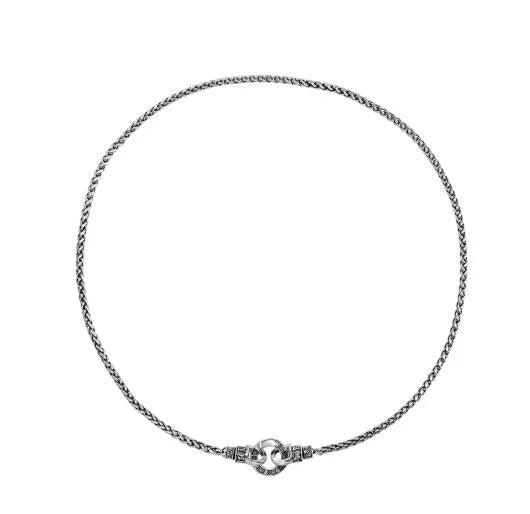 Silver 925 sterling silver clavicle necklace with pendant on a model.