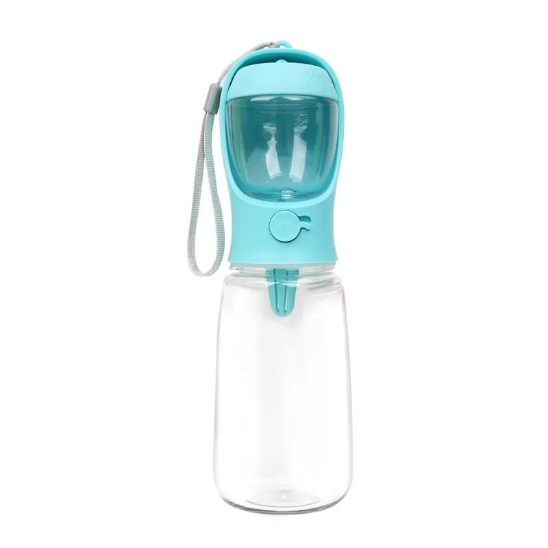 Portable dual-use dog water cup in blue, available in 350ml and 550ml sizes for walks.