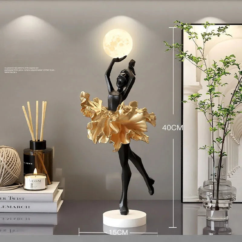 Art Girl Atmosphere small USB night lamp in black gold, white, pink, or light blue resin finish.
