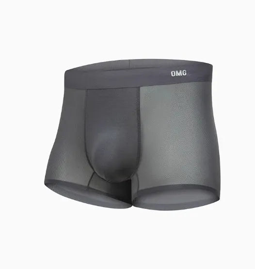 Men's seamless antibacterial fitness underwear shorts in a polyamide spandex blend on a grey background.