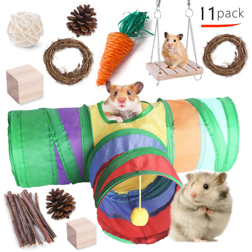 Wooden pet chewing toys bundle for rabbits guinea pigs and parrots with natural wood materials