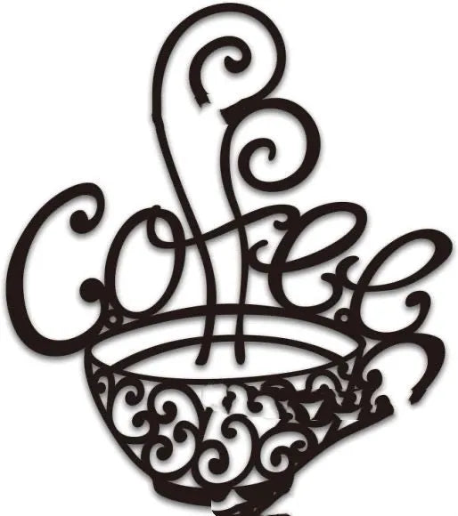 Black wrought iron wall ornament with English letters silhouette design measuring 26x28 cm