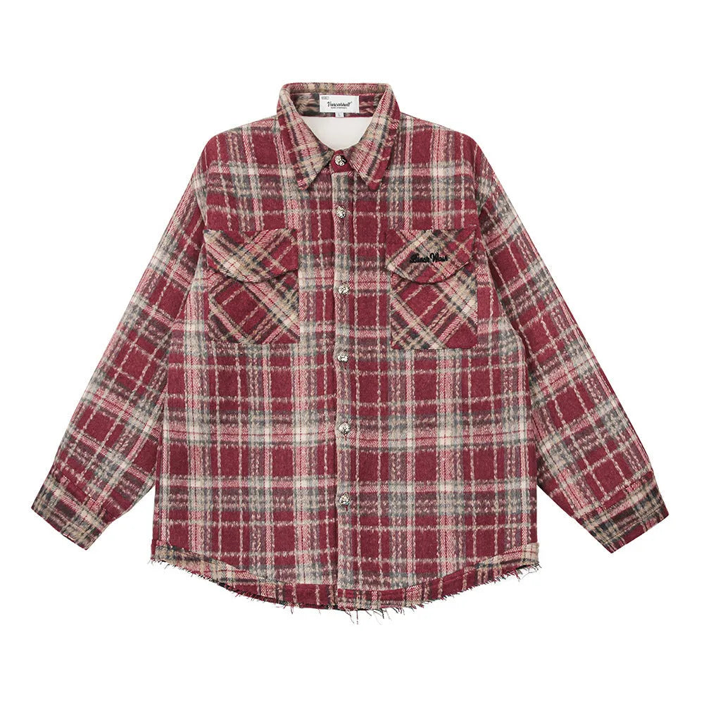 Men's fashion retro plaid shirt in cotton blend, available in black and red, sizes M, L, XL