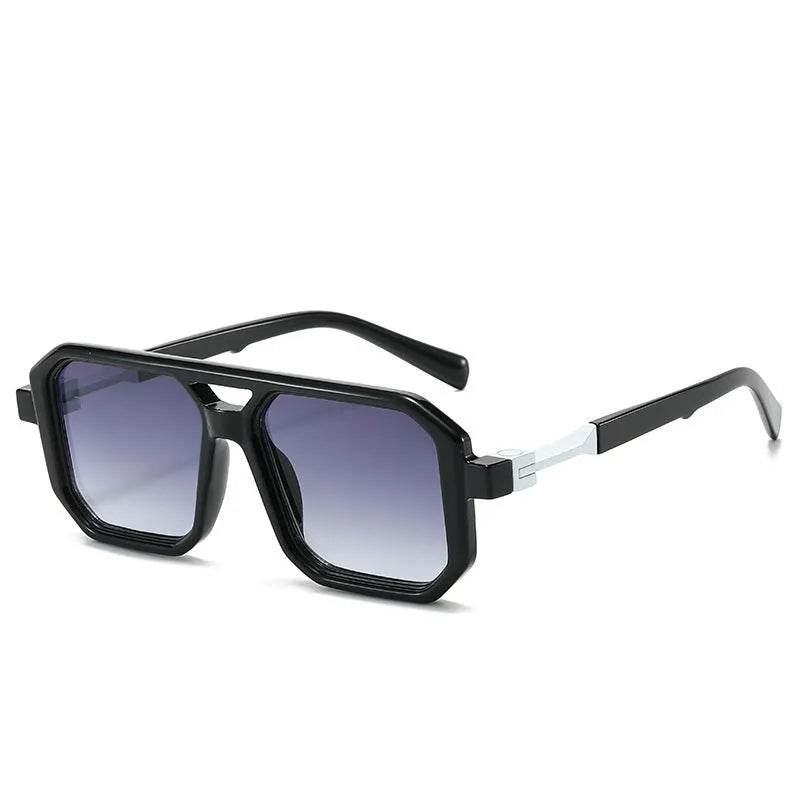 Retro double beam pilot sunglasses with polarised lenses in various colour options including black, blue, and leopard print.