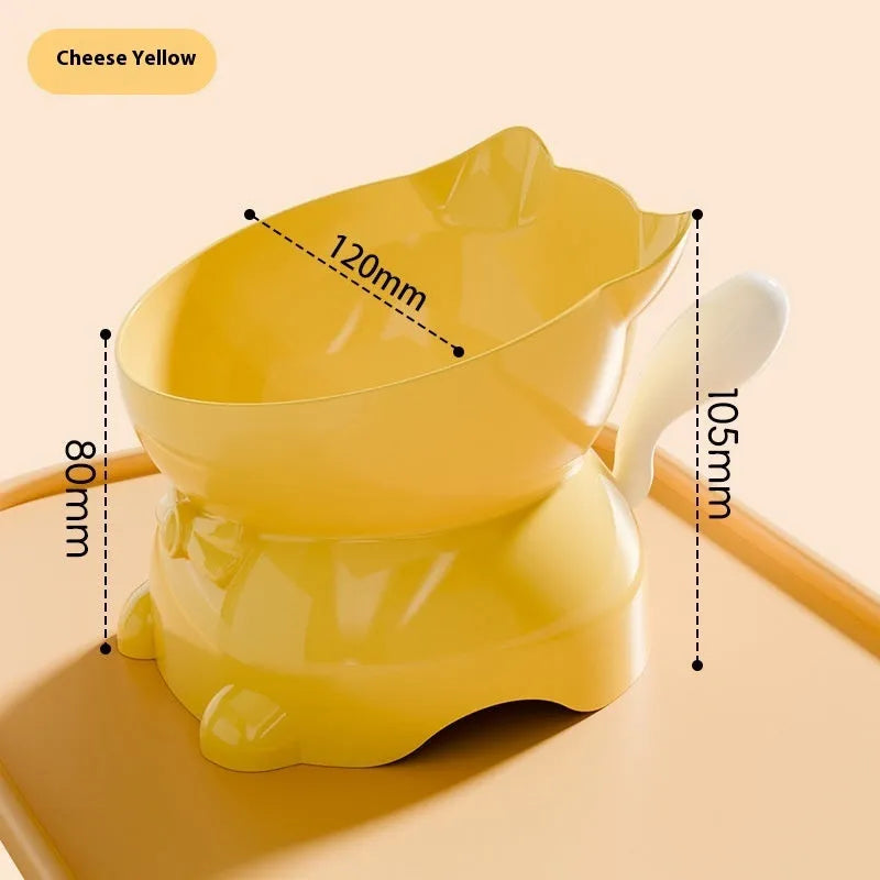 Stainless steel slanted cat bowl in black, blue, pink, or yellow colour with a non-slip base.