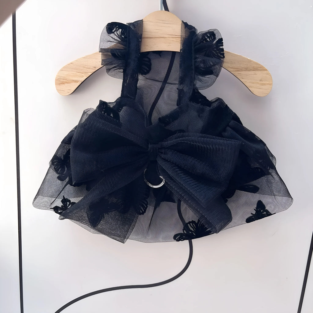 Black gauze princess tulle skirt pet costume for small dogs and cats on size chart