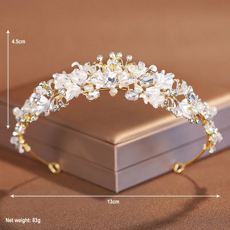 Alloy pearl crown headdress with electroplated finish in gold or silver colour