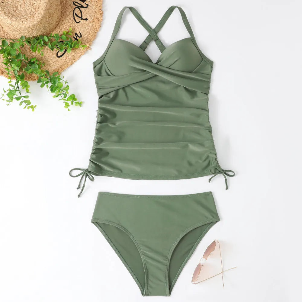 Women's high waist nylon bikini brief in solid colour for swimming