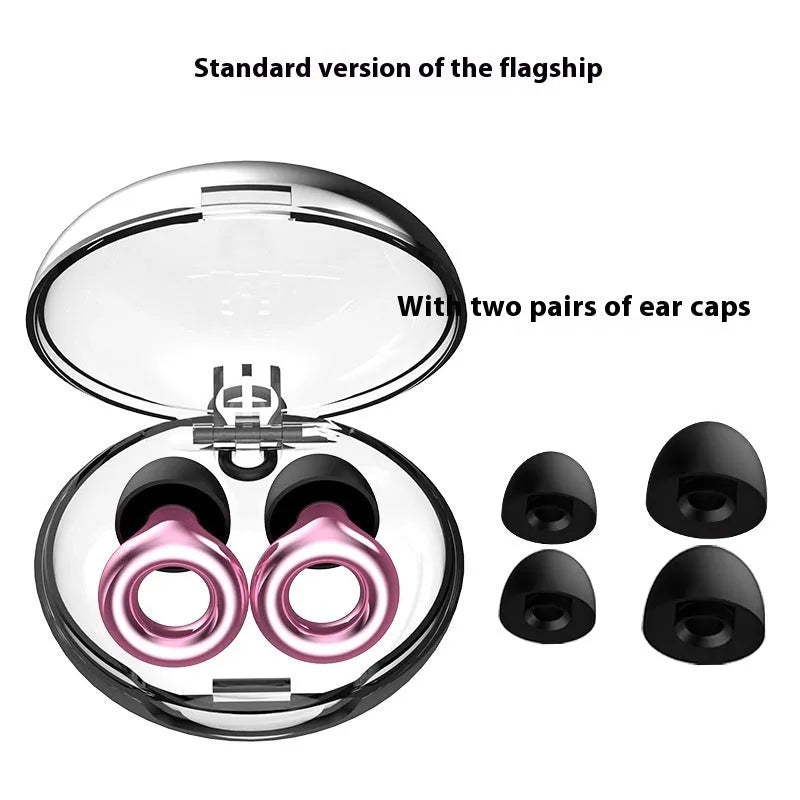 Noise reduction sleep earplugs with storage box and spare ear caps in five colour options