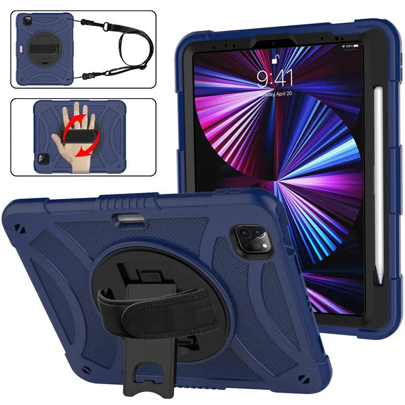 Rotating bracket strap silicone protective case for iPad showing magnetic suction feature