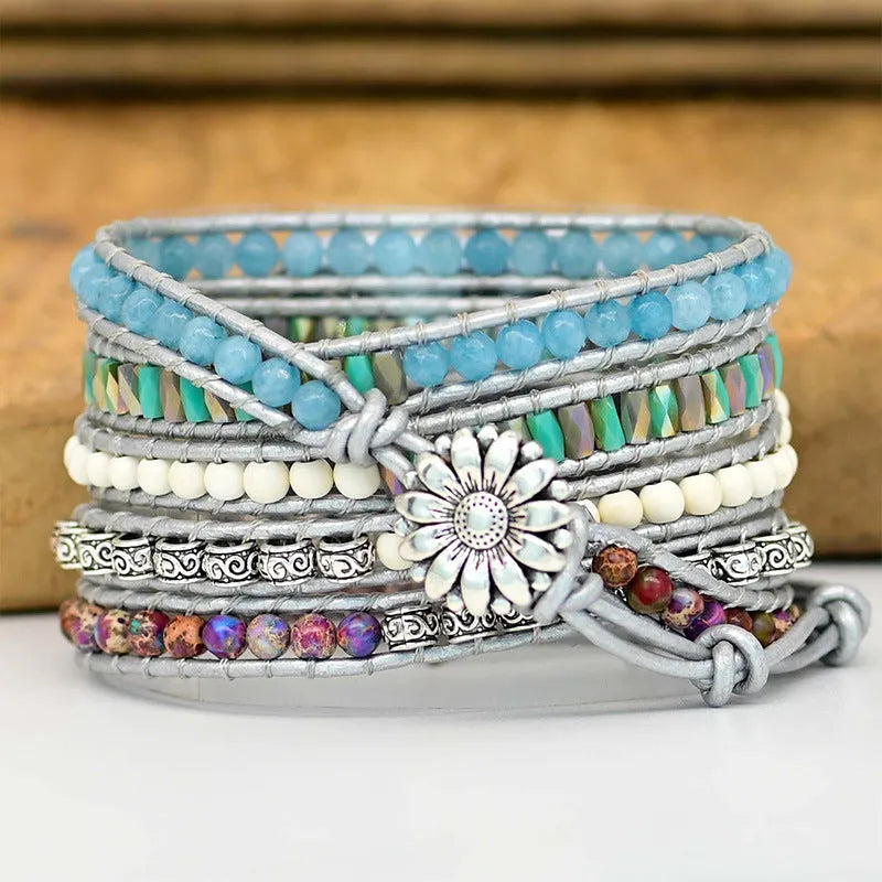 Hand-woven natural stone bead watch strap for iWatch replacement in three sizes