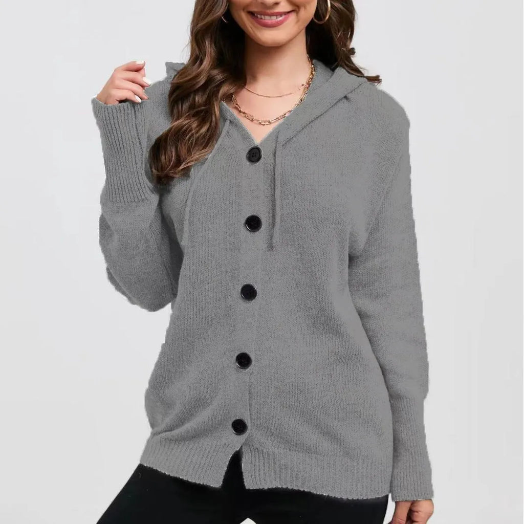 Women's loose fit hooded cotton cardigan sweater in multiple colour options