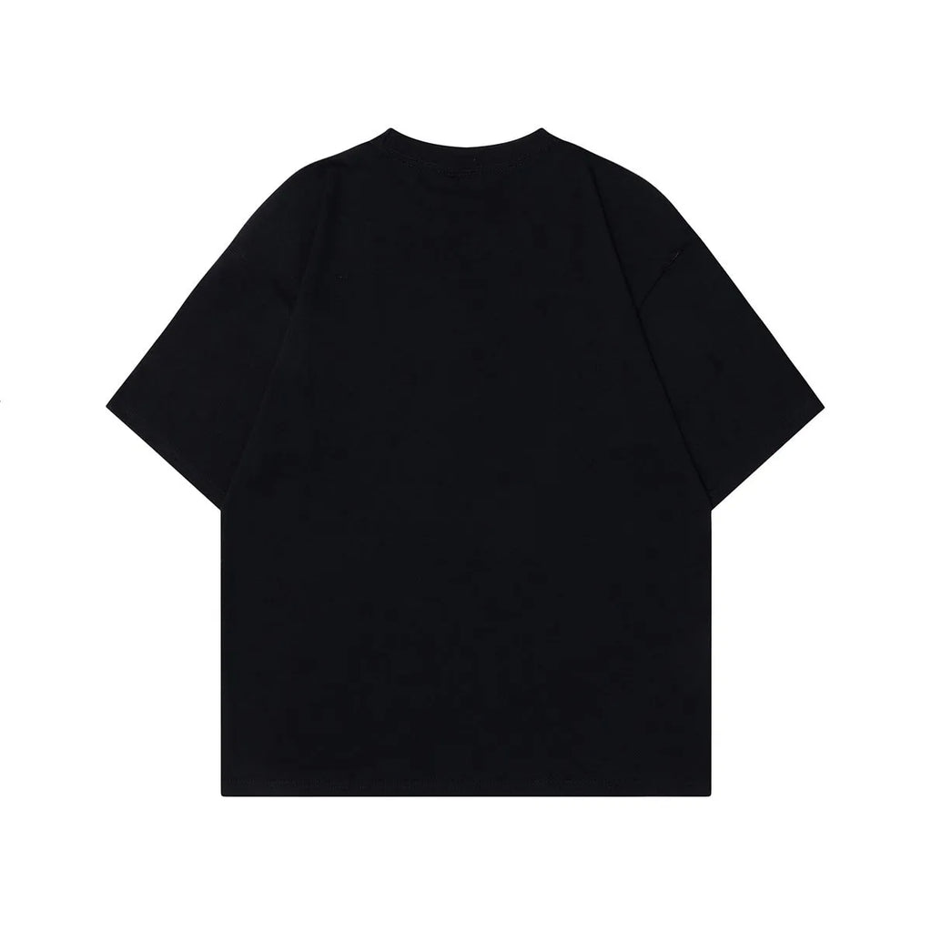 Men's grey cotton T-shirt with a retro character print, shown in a loose fit.