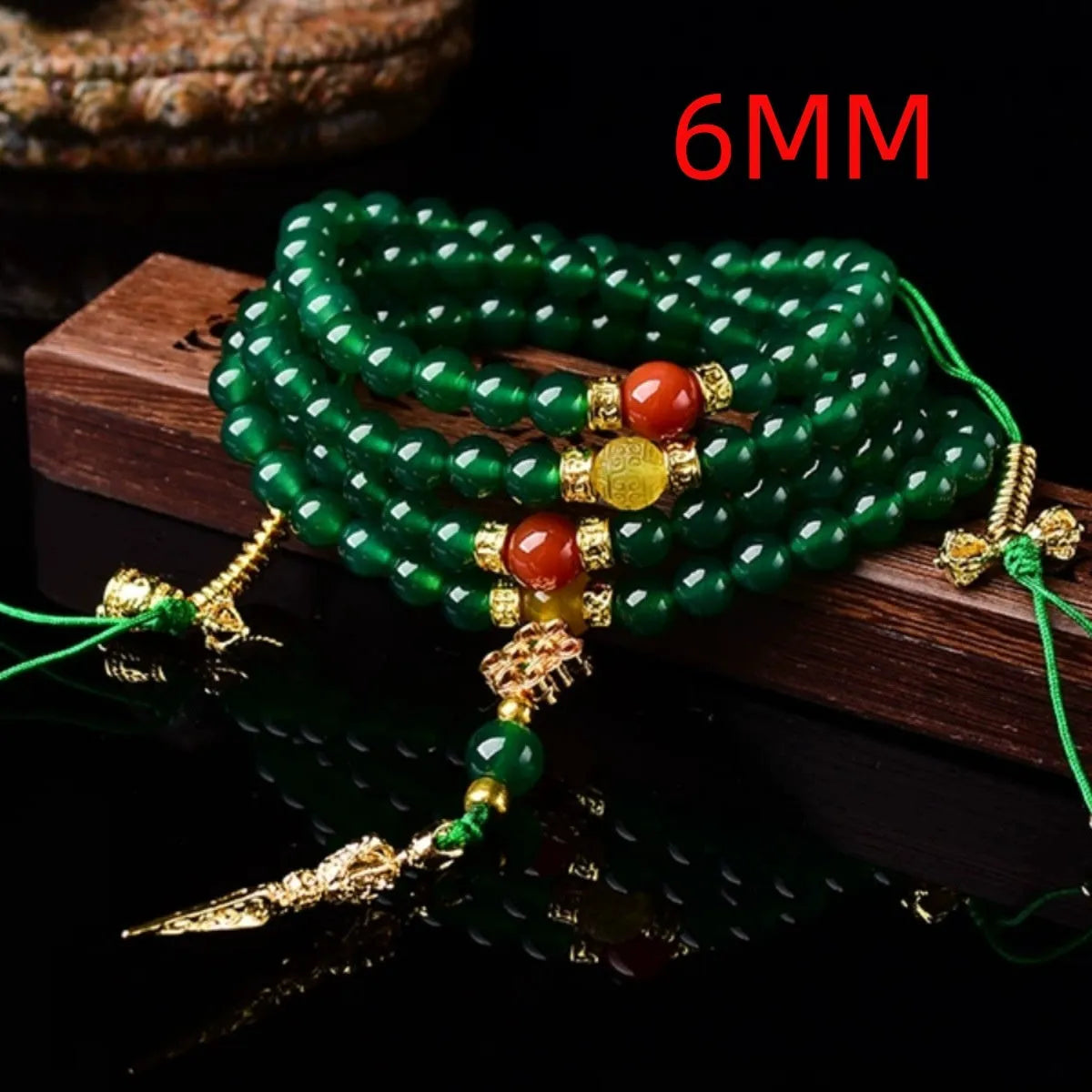 Handcrafted multi-strand bracelet with green Brazilian agate beads in three size options.
