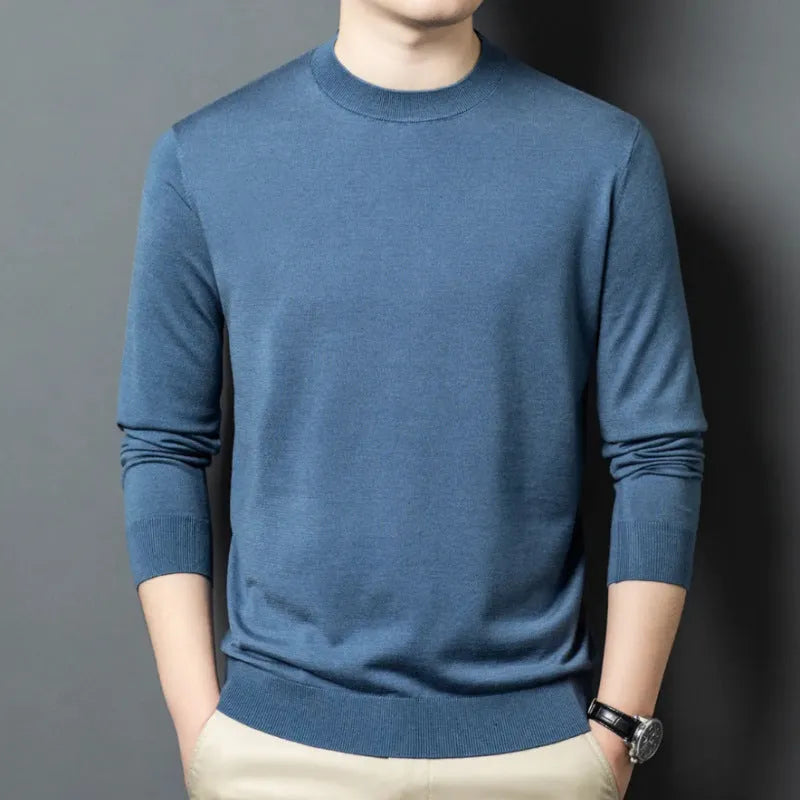 Men's round neck wool and silk blend sweater in various colours for winter wear
