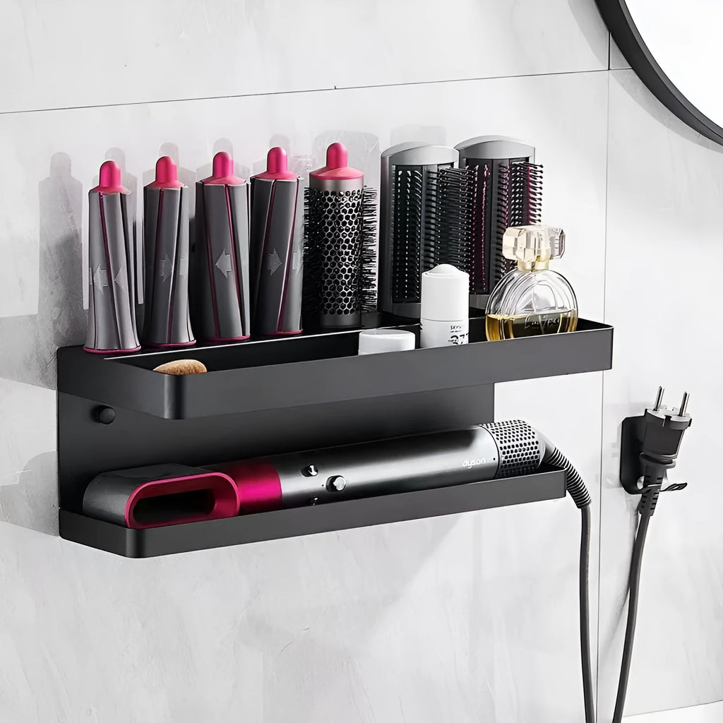 White double-layer aluminium bathroom storage rack with wave-shaped design for Marcel wavers