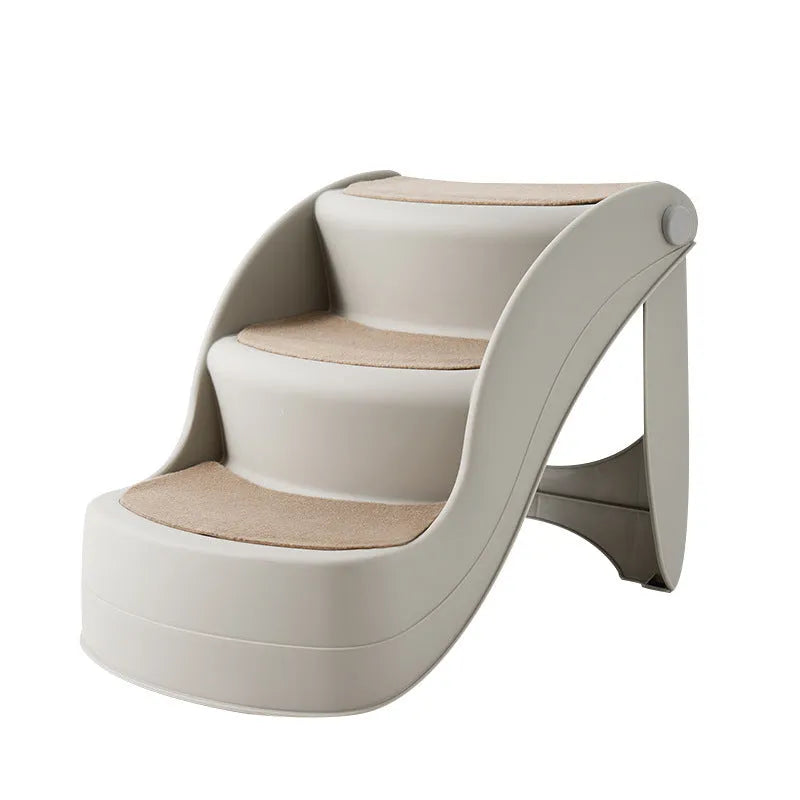 Foldable plastic pet steps in light coffee colour with non-slip mat for small dogs and cats