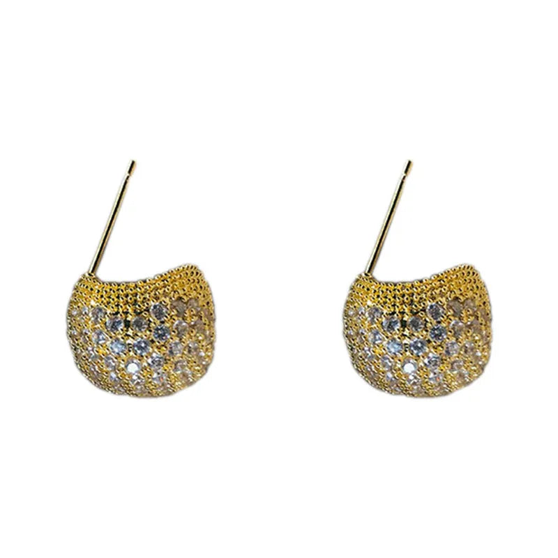 Light luxury full diamond little golden beans ear clip drop shaped geometric earrings for women gold