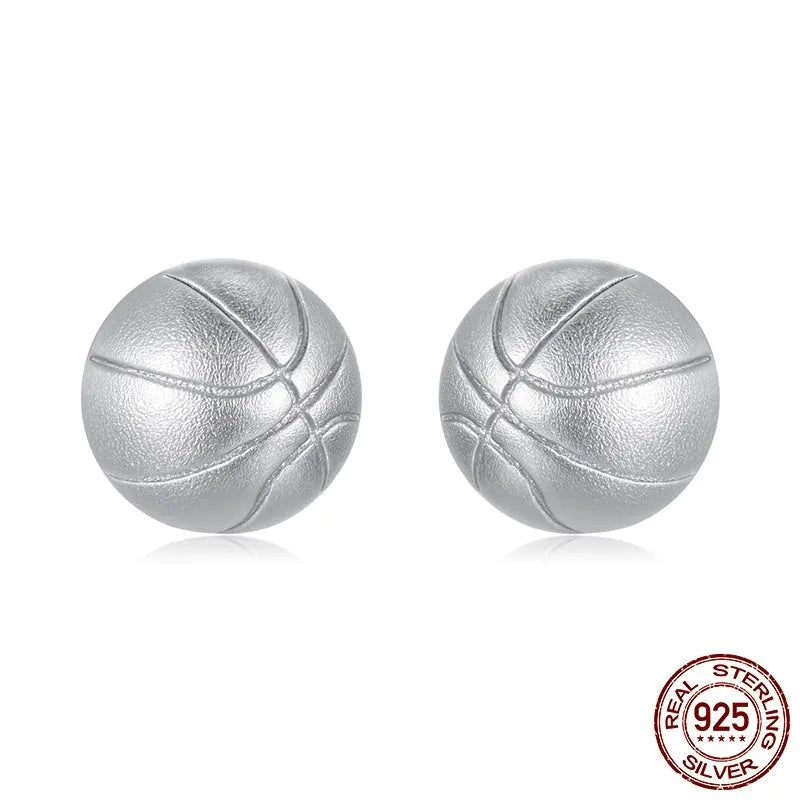 S925 sterling silver basketball stud earrings for women, electroplated finish, SCE1906 colour