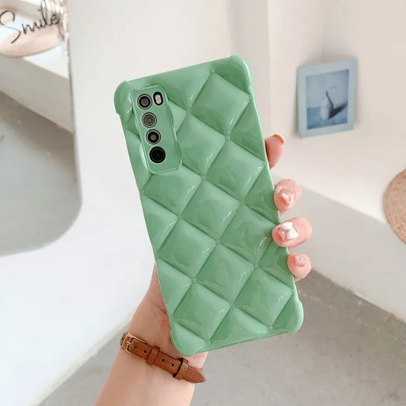 Black silicone diamond phone case for Huawei P50 and P40 models on a white background.